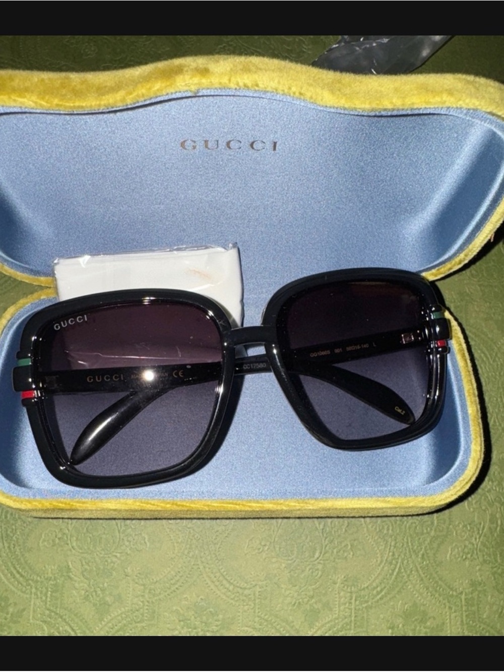 Gucci Women's Black Oversized Square Sunglasses with Subtle Red & Green Accents